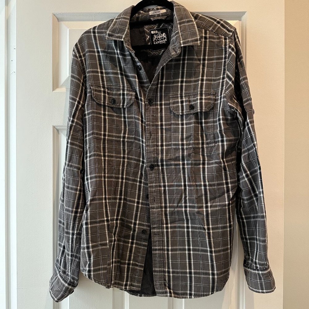 Express Fitted Grey Button Up Shirt